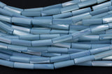 Pastel Blue Mother of Pearl 4x14mm Long Tube Beads 15.5" Strand Shell Beads