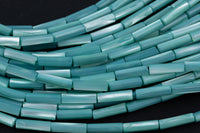 Teal Aqua Blue Mother of Pearl 4x14mm Long Tube Beads 15.5" Strand Shell Beads