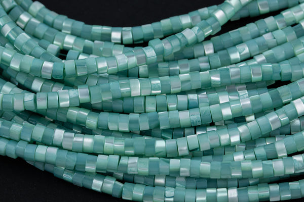 Teal Aqua Pastel Mother of Pearl 4mm Heishi Beads 15.5" Strand Shell Beads