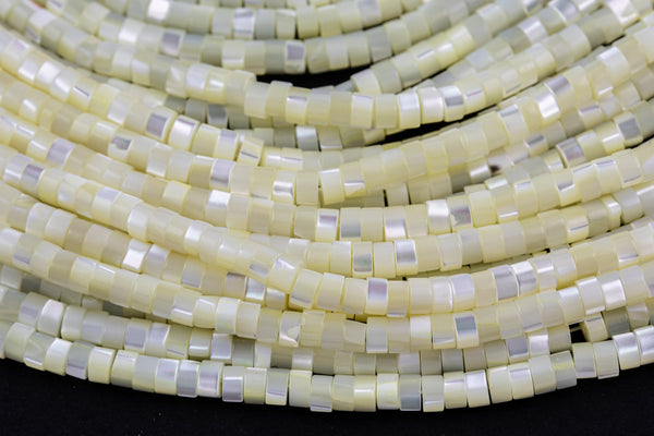 Pale Yellow Mother of Pearl 4mm Heishi Beads 15.5" Strand Shell Beads