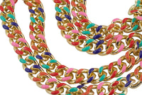 18K Gold Plated and Enamel Plated Curb Chunky Thick Colorful Oval Link Chain By The Foot Summer Jewelry Making/Designs- 12mm