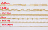 14k Gold Plated Paperclip Chains - Tarnish Resistant Popular Paperclip Figaro Satellite chain - Sold by the yard