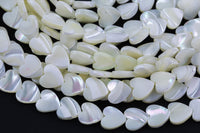 Iridescent White Mother of Pearl MOP Shell Heart Beads 6mm to 10mm 15.5'' Strand Shell Beads