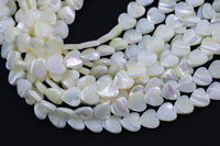 Iridescent White Mother of Pearl MOP Shell Heart Beads 6mm to 10mm 15.5'' Strand Shell Beads