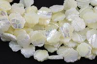 AAA Iridescent Carved Natural White Mother of Pearl Shell Carved Flower Beads 10mm and 12mm 15.5" Strand Shell Beads