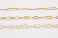 14k Gold Plated Paperclip Chains - Tarnish Resistant Paperclip Chain Oval Chain Textured Round Chains 4x20mm 5x10mm 8mm Sold By the Yard