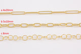 14k Gold Plated Paperclip Chains - Tarnish Resistant Paperclip Chain Oval Chain Textured Round Chains 4x20mm 5x10mm 8mm Sold By the Yard