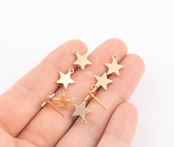 Earring findings stud earring finding star 12mm gold plated