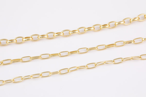 14k Gold Plated Oval Paperclip Chains - Tarnish Resistant Popular Paperclip sizes and figaro chain - Sold by the yard