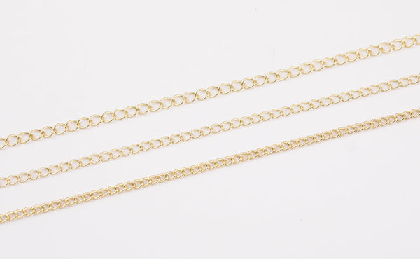 14k Gold Plated Soldered Extender Chain 2mm 2.5mm 3mm Curb Chain used for Extenders or Necklaces - Tarnish Resistant - Sold by the yard