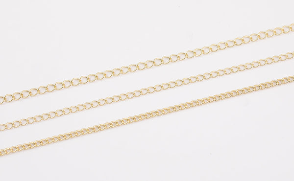 14k Gold Plated Soldered Extender Chain 2mm 2.5mm 3mm Curb Chain used for Extenders or Necklaces - Tarnish Resistant - Sold by the yard