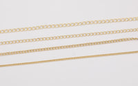 14k Gold Plated Soldered Curb Chain Selection 1.5mm 2mm 2.5mm 3mm Soldered - Tarnish Resistant - Sold by the yard