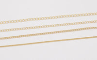 14k Gold Plated Soldered Curb Chain Selection 1.5mm 2mm 2.5mm 3mm Soldered - Tarnish Resistant - Sold by the yard