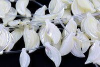 Iridescent White Mother of Pearl MOP Shell Leaf Drop Beads- 2 Pieces per order- 13x31mm Shell Beads