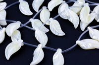 Iridescent White Mother of Pearl MOP Shell Leaf Drop Beads- 2 Pieces per order- 13x31mm Shell Beads