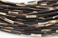 Brown Mother of Pearl 4x14mm Long Tube Beads 15.5" Strand Shell Beads