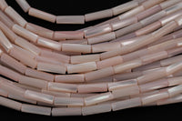 Pale Peach Mother of Pearl 4x14mm Long Tube Beads 15.5" Strand Shell Beads