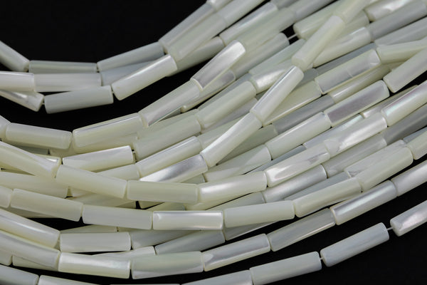 Natural White Mother of Pearl Shell Beads Tube Beads 15.5" Strand Shell Beads