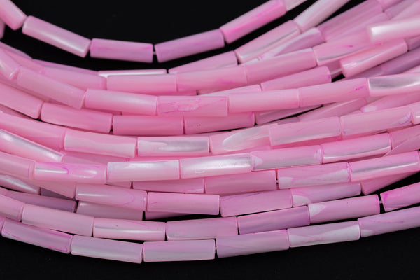 Pink Mother of Pearl 4x14mm Long Tube Beads 15.5" Strand Shell Beads