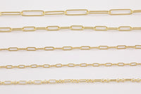 14k Gold Plated Paperclip Chains - Tarnish Resistant Popular Paperclip sizes and figaro chain - Sold by the yard