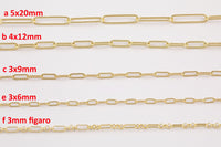 14k Gold Plated Paperclip Chains - Tarnish Resistant Popular Paperclip sizes and figaro chain - Sold by the yard