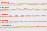 14k Gold Plated Paperclip Chains - Tarnish Resistant Popular Paperclip sizes and figaro chain - Sold by the yard