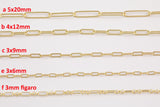 14k Gold Plated Paperclip Chains - Tarnish Resistant Popular Paperclip sizes and figaro chain - Sold by the yard