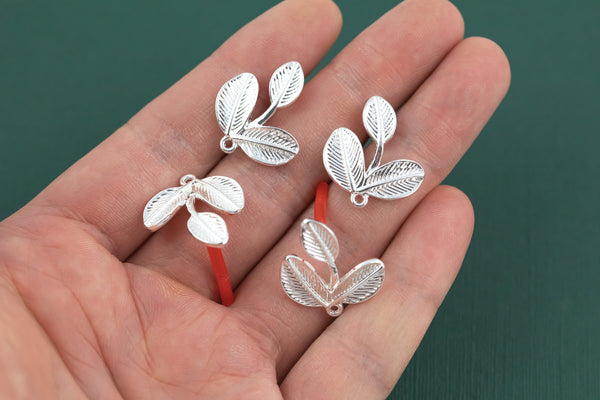 4pcs Sterling Silver Plated Earring Findings Leaf Leaves Flower 20x23mm