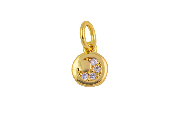 4 pcs 18K Gold Dainty Moon Star Celestial Charm with Micro Pave Cubic Zirconia CZ Stone-4 pieces per order-6mm