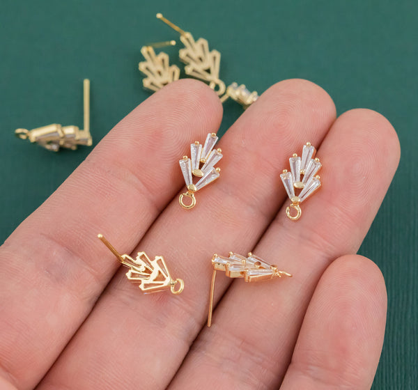 Gold Plated Brass Cactus Zircon Earring Post -Brass earring shape earring connector Pendant Brass earring findings jewelry supply sx1