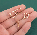 Gold plated brass earring post Clover 4 Leaf Clover Brass earring charms shape earring connector earring findings jewelry supply 11mm