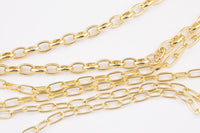 14k Gold Plated Oval Paperclip Chains - Tarnish Resistant Popular Paperclip sizes and figaro chain - Sold by the yard