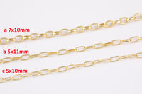 14k Gold Plated Oval Paperclip Chains - Tarnish Resistant Popular Paperclip sizes and figaro chain - Sold by the yard