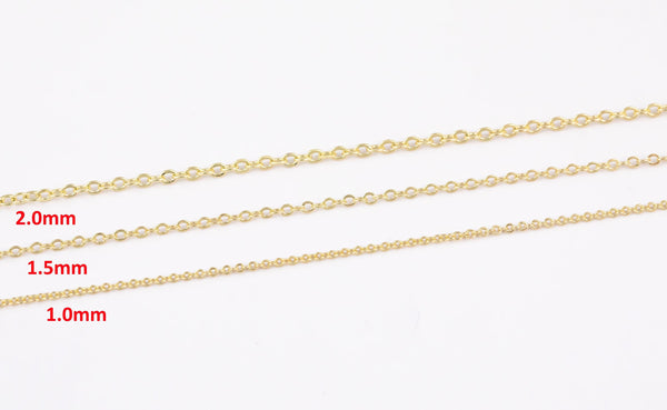 14k Gold Plated Dainty Oval Chains - Tarnish Resistant Standard Flat Oval Chain - Sold by the yard