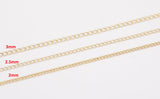 14k Gold Plated Soldered Extender Chain 2mm 2.5mm 3mm Curb Chain used for Extenders or Necklaces - Tarnish Resistant - Sold by the yard
