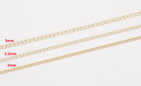 14k Gold Plated Soldered Extender Chain 2mm 2.5mm 3mm Curb Chain used for Extenders or Necklaces - Tarnish Resistant - Sold by the yard