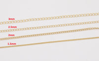 14k Gold Plated Soldered Curb Chain Selection 1.5mm 2mm 2.5mm 3mm Soldered - Tarnish Resistant - Sold by the yard