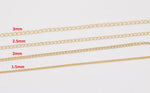 14k Gold Plated Soldered Curb Chain Selection 1.5mm 2mm 2.5mm 3mm Soldered - Tarnish Resistant - Sold by the yard
