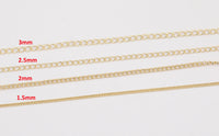 14k Gold Plated Soldered Curb Chain Selection 1.5mm 2mm 2.5mm 3mm Soldered - Tarnish Resistant - Sold by the yard