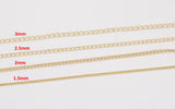 14k Gold Plated Soldered Curb Chain Selection 1.5mm 2mm 2.5mm 3mm Soldered - Tarnish Resistant - Sold by the yard