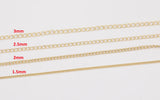 14k Gold Plated Soldered Curb Chain Selection 1.5mm 2mm 2.5mm 3mm Soldered - Tarnish Resistant - Sold by the yard