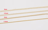 14k Gold Plated Soldered Curb Chain Selection 1.5mm 2mm 2.5mm 3mm Soldered - Tarnish Resistant - Sold by the yard