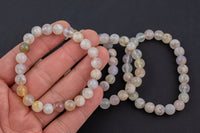 Natural Cherry Blossom Agate Bracelet Round Size 8mm- Handmade In USA- approx. 7-7.5" Bracelet Crystal Bracelet