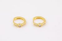 2pcs Gold Beautiful Huggies Earring Pave CZ Cubic Zirconia Earrings Supply for Jewelry Making- 14mm Huggies