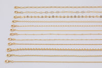 16" Gold Plated Anti-Tarnish Gold Necklace Singapore Ball Rolo Satellite Rectangle Oval Paperclip Chain with Extender Perfect for Layering