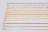 16" Gold Plated Anti-Tarnish Gold Necklace Singapore Ball Rolo Satellite Rectangle Oval Paperclip Chain with Extender Perfect for Layering