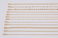 16" Gold Plated Anti-Tarnish Gold Necklace Singapore Ball Rolo Satellite Rectangle Oval Paperclip Chain with Extender Perfect for Layering