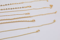 16" Gold Plated Anti-Tarnish Gold Necklace Singapore Ball Rolo Satellite Rectangle Oval Paperclip Chain with Extender Perfect for Layering