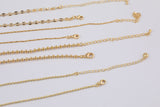 16" Gold Plated Anti-Tarnish Gold Necklace Singapore Ball Rolo Satellite Rectangle Oval Paperclip Chain with Extender Perfect for Layering