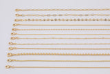 16" Gold Plated Anti-Tarnish Gold Necklace Singapore Ball Rolo Satellite Rectangle Oval Paperclip Chain with Extender Perfect for Layering